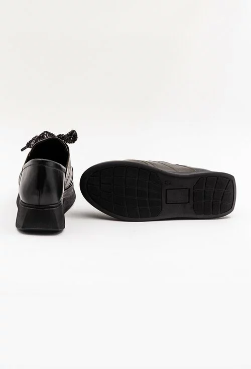 Pantofi sport negri din piele naturala box