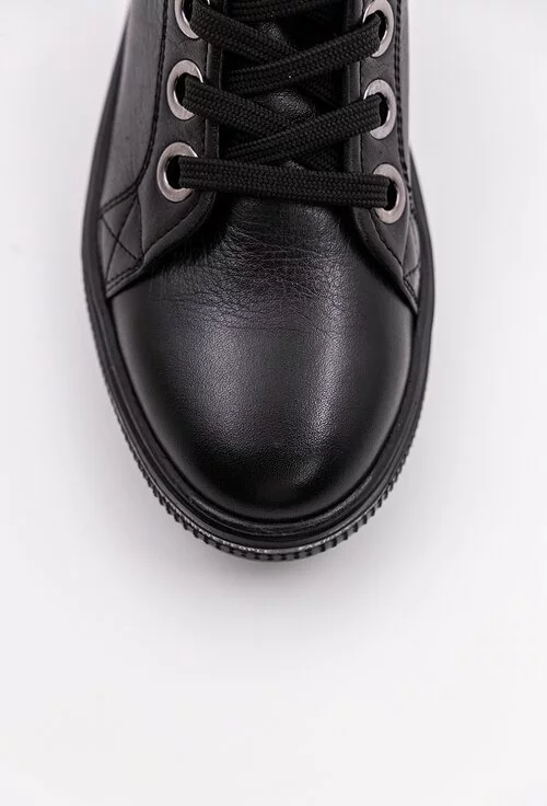 Pantofi sport negri din piele naturala box cu detaliu scris