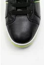 Pantofi sport negri din piele naturala cu detalii verde neon