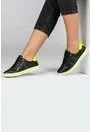 Pantofi sport negri din piele naturala cu detalii verde neon
