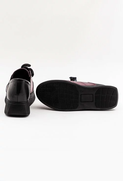 Pantofi sport nuanta mov metalizat din piele naturala box