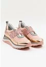 Pantofi sport roz din piele naturala si material textil