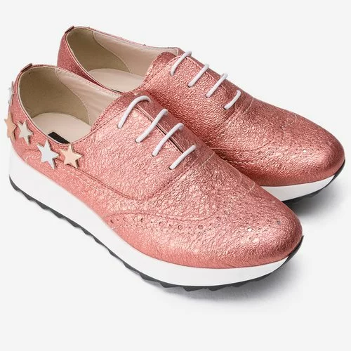 Pantofi roz metalizat din piele naturala Armin