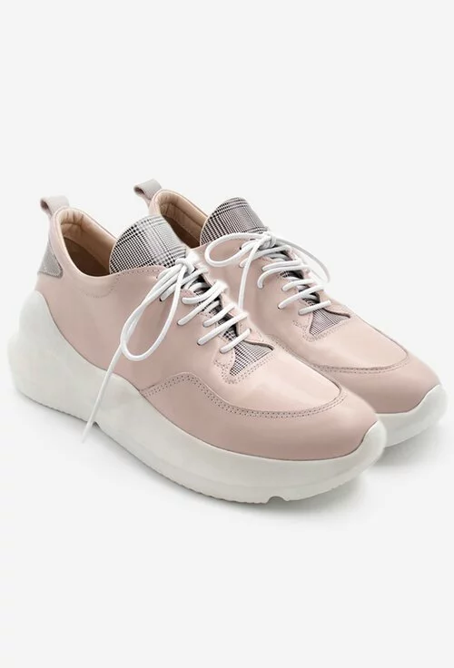 Pantofi sport roz pal din piele cu detalii carouri