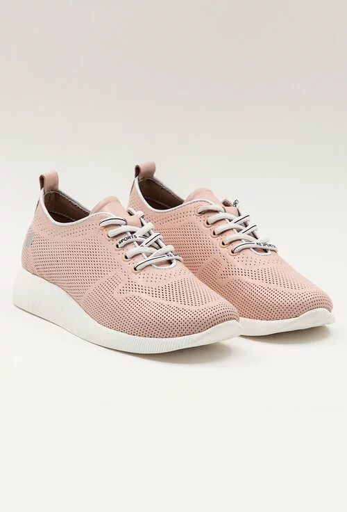 Pantofi sport roz pal din piele naturala perforata