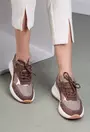 Pantofi sport taupe cu auriu din diferite tipuri de piele