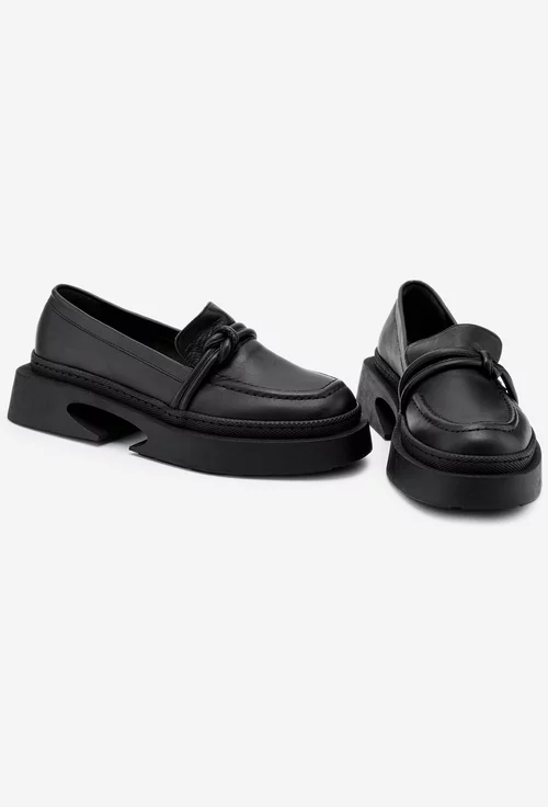 Pantofi stil mocasini negri din piele cu talpa deosebita