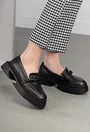 Pantofi stil mocasini negri din piele cu talpa deosebita