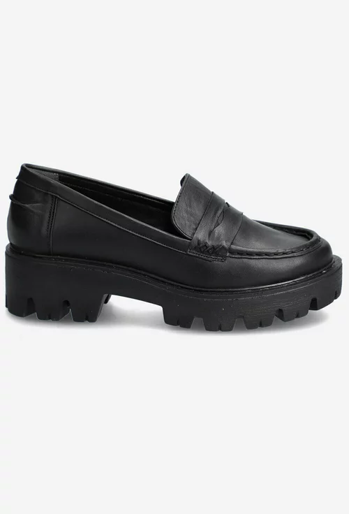 mini Successful Ru Pantofi stil mocasini negri din piele cu talpa inalta - Dasha.ro
