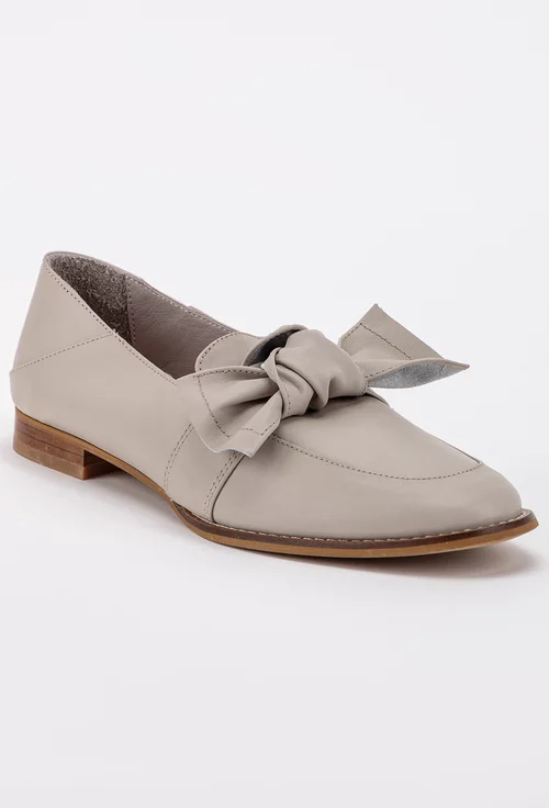 Pantofi stil Oxford gri din piele cu funda