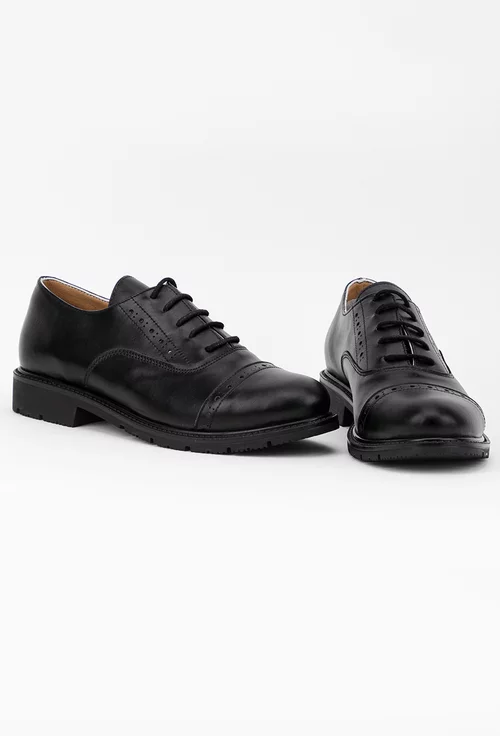 Pantofi stil Oxford negri realizati din piele naturala