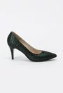 Pantofi Stiletto verde metalizat cu negru din piele naturala intoarsa Verdis