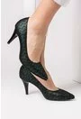 Pantofi Stiletto verde metalizat cu negru din piele naturala intoarsa Verdis