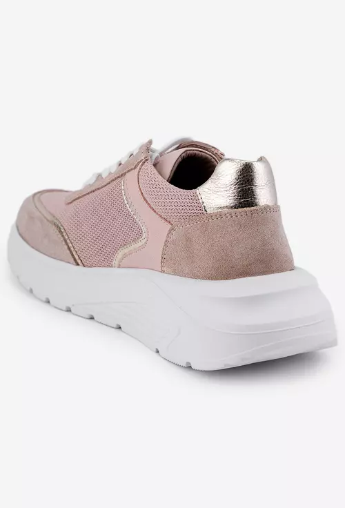 Pantofi taupe cu roz din piele intoarsa