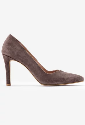 Pantofi taupe din piele intoarsa cu toc