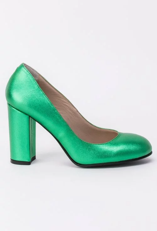 Pantofi verde-sidef din piele naturala Greta