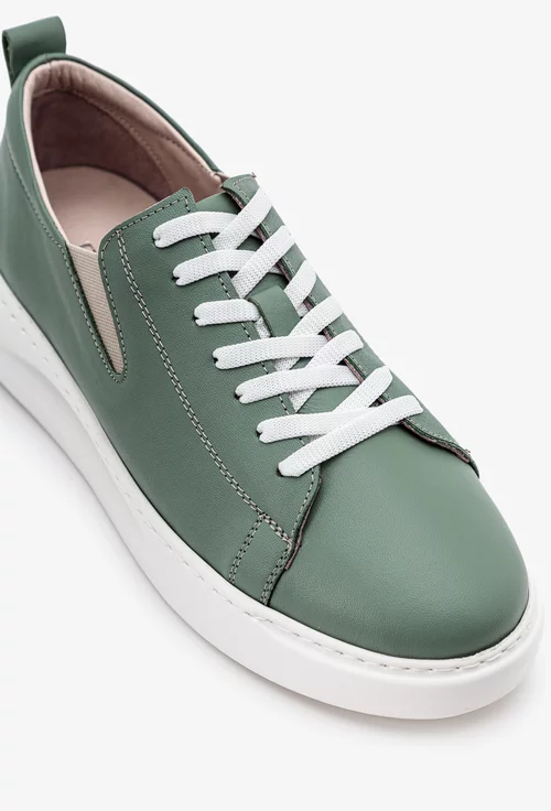 Pantofi verzi din piele cu elastic in laterale