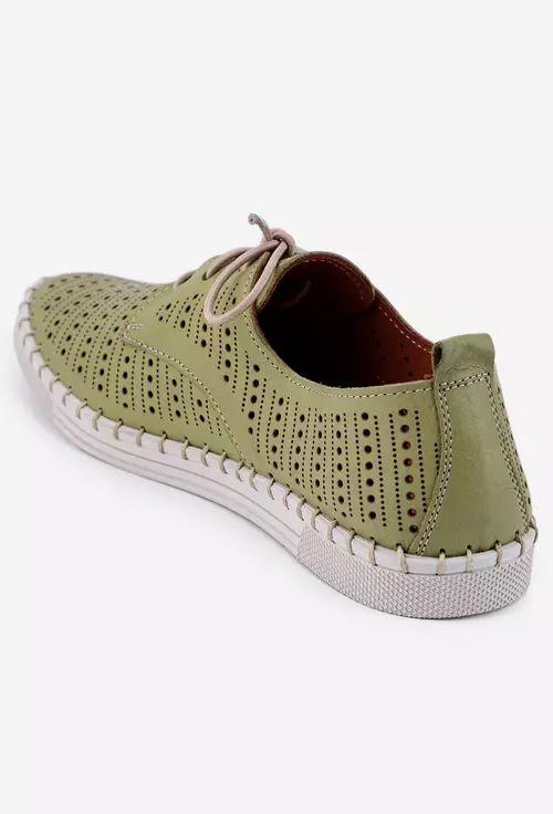 Pantofi verzi din piele cu model perforat