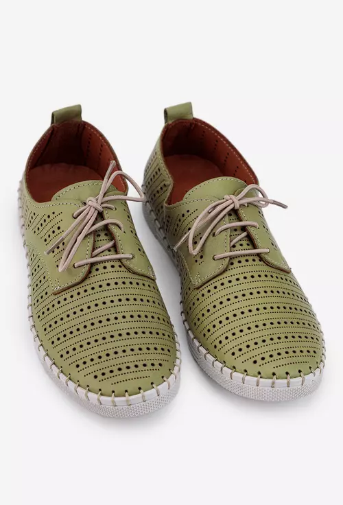 Pantofi verzi din piele cu model perforat