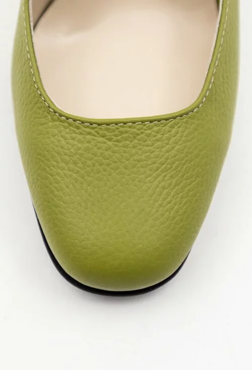 Pantofi verzi din piele naturala cu bareta