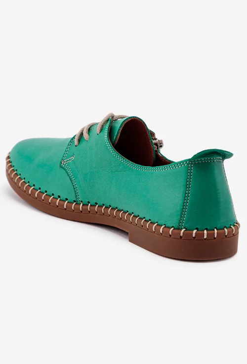 Pantofi verzi din piele naturala cu siret si fermoar