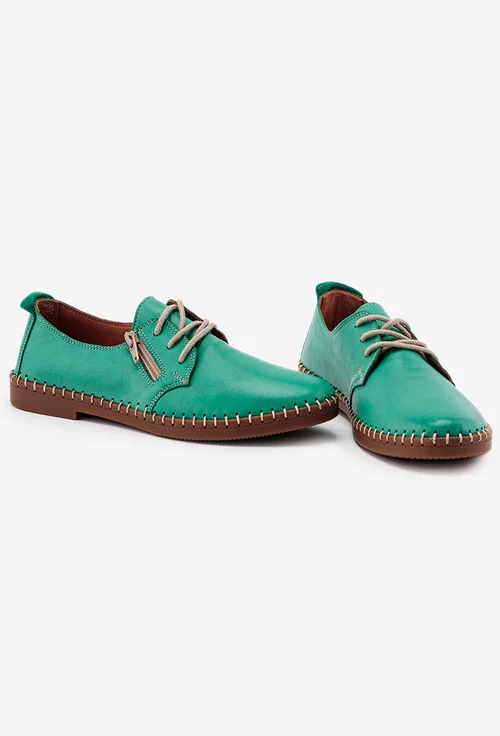Pantofi verzi din piele naturala cu siret si fermoar