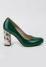 Pantofi verzi din piele naturala cu toc colorat Hanna