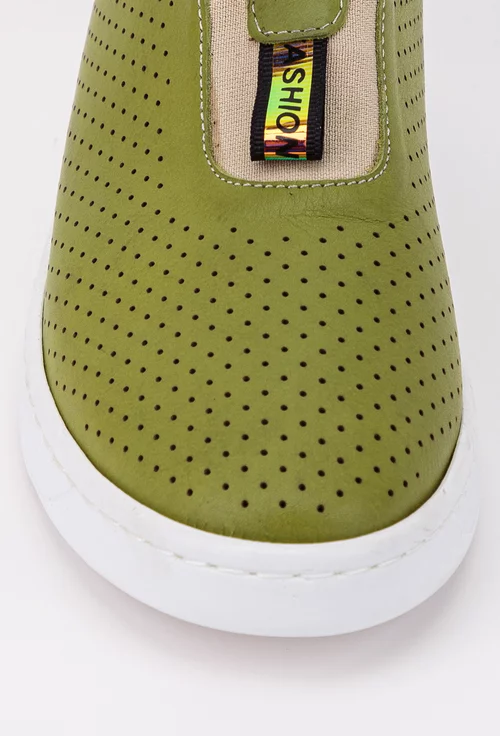 Pantofi verzi din piele perforata cu elastic