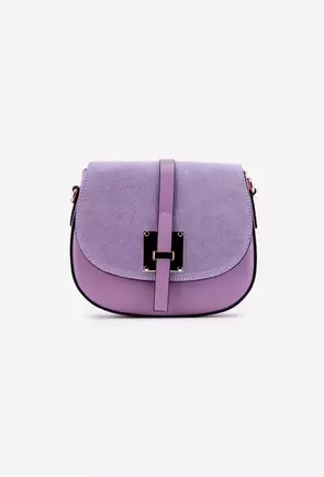 Poseta dama mov din piele cu clapeta din piele intoarsa