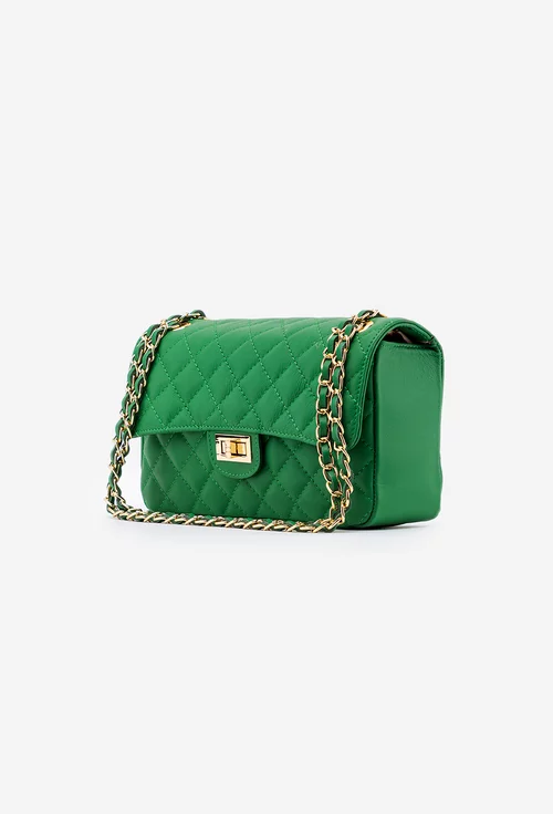 Poseta dama verde din piele naturala cu aspect matlasat Missy