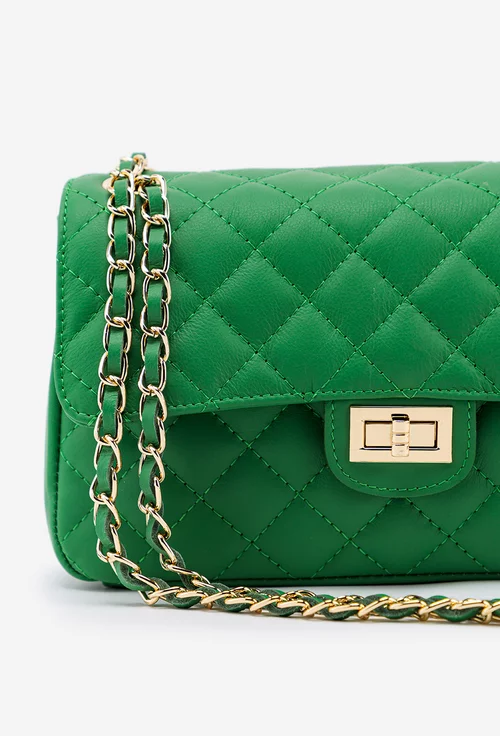 Poseta dama verde din piele naturala cu aspect matlasat Missy