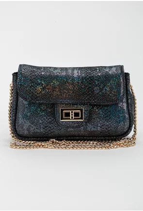 Poseta din piele neagra cu sclipici multicolor - Dasha.ro