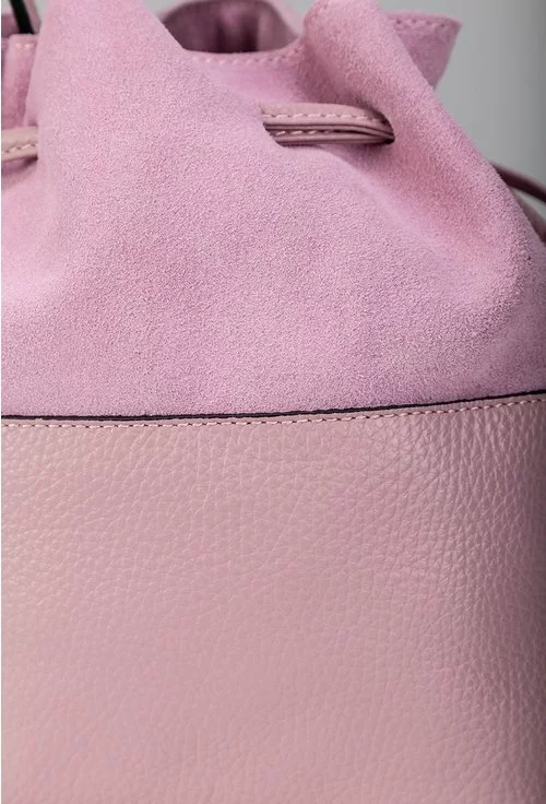 Poseta roz lila tip sac din piele naturala intoarsa si box