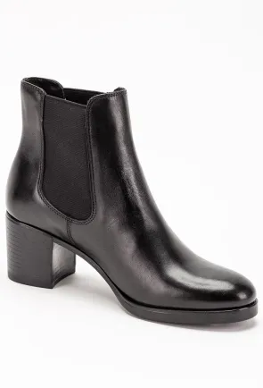 Botine dama negre din piele cu elastic