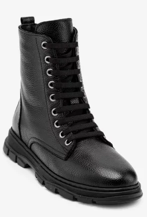 Ghete dama negre din piele box cu siret