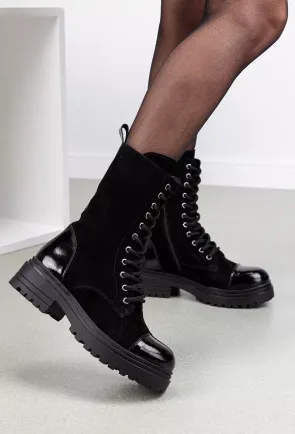 Ghete dama negre din piele intoarsa cu varful lacuit
