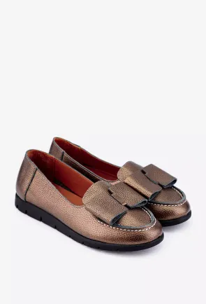 Mocasini dama aramii din piele cu funda