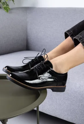 Pantofi dama Oxford negri din piele lacuita