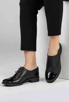 Pantofi dama Oxford negri din piele naturala