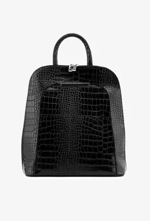 Rucsac dama elegant negru din piele croco
