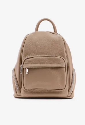 Rucsac dama taupe din piele cu buzunare