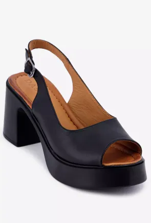 Sandale dama negre realizate din piele cu platforma