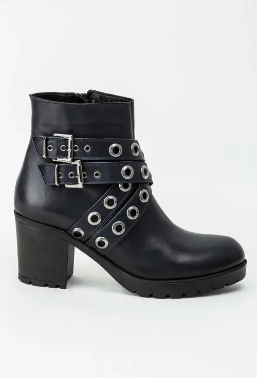 Botine dama navy din piele naturala cu barete cu tinte Tiffany picture - 2