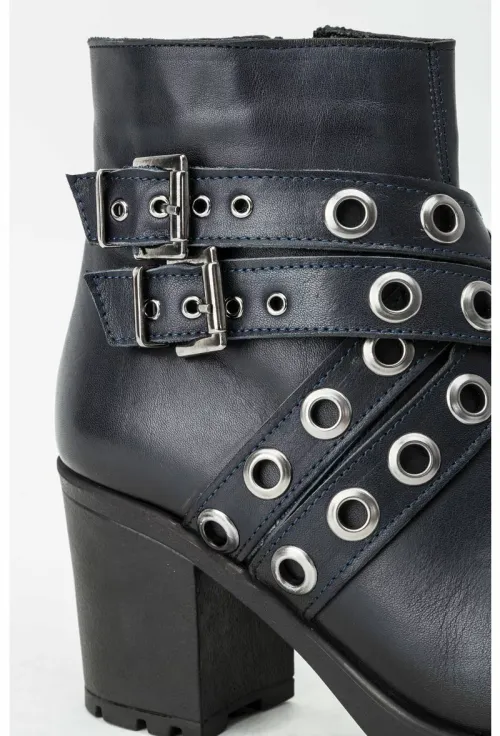 Botine dama navy din piele naturala cu barete cu tinte Tiffany picture - 6