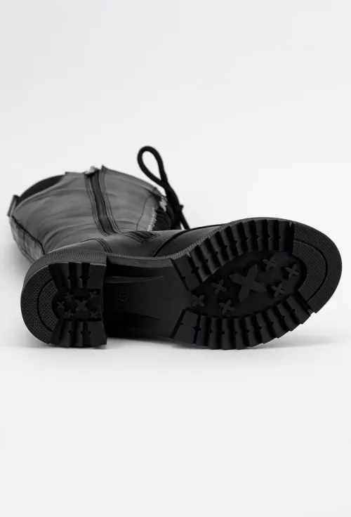 Cizme dama negre din piele prevazute cu siret si fermoar picture - 5