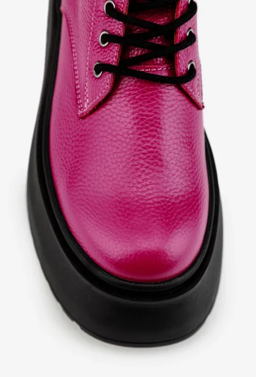 Ghete dama fuchsia din piele texturata cu detalii negre picture - 6