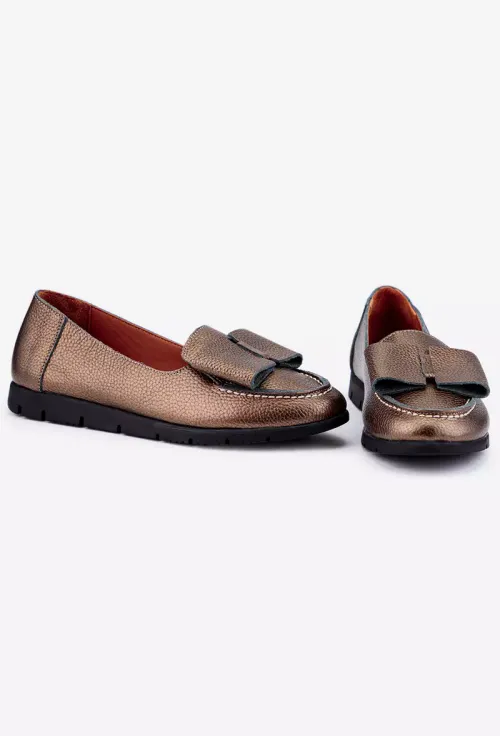 Mocasini dama aramii din piele cu funda picture - 6