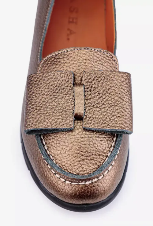 Mocasini dama aramii din piele cu funda picture - 7