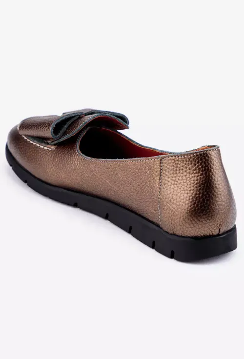 Mocasini dama aramii din piele cu funda picture - 4