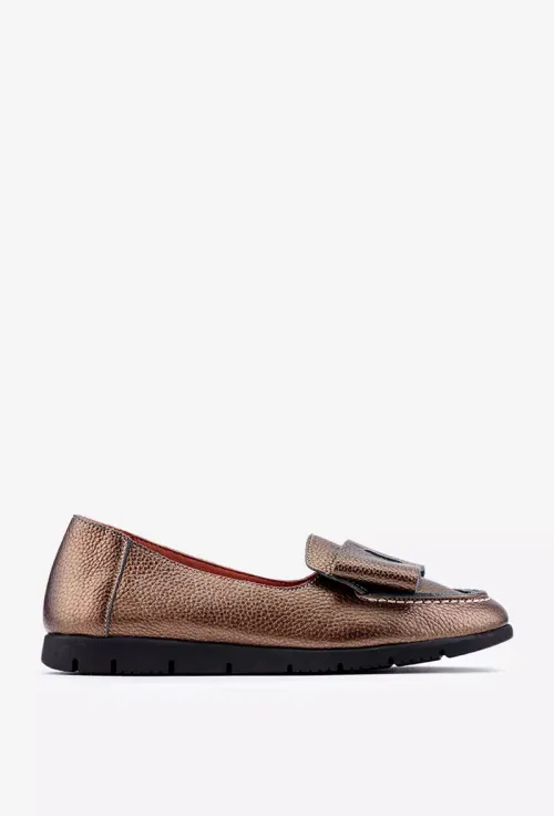 Mocasini dama aramii din piele cu funda picture - 3